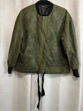 Current Air Los Angeles Retro Bomber Jacket XS Green Black Ribbon Tie